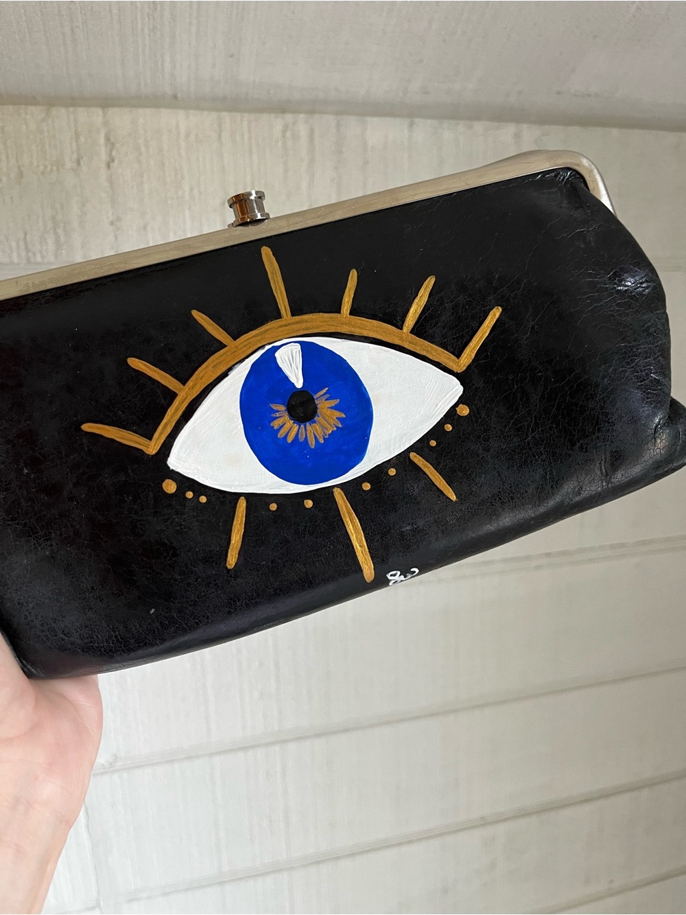 HOBO Black Clutch with Painted Blue & Gold Evil Eye Motif - Picture 3 of 9